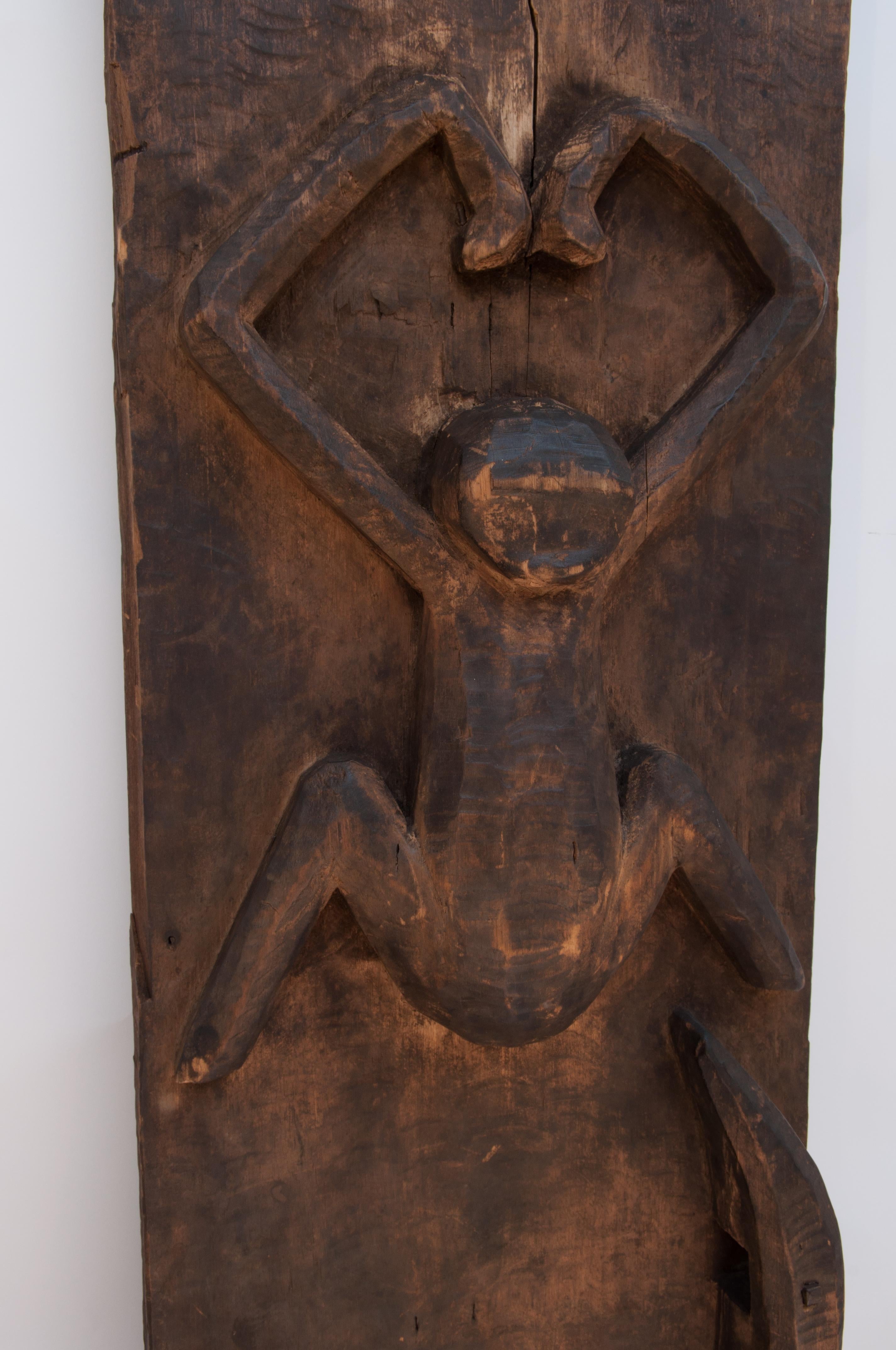 Indonesian Carved Tribal Door Panel Monkey Motif, Mentawai, Indonesia, Mid-20th Century