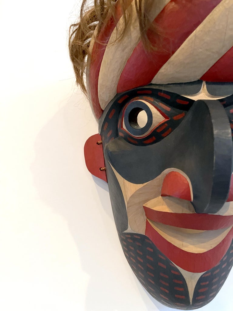 Natural Fiber Carved Tribal Mask from Pacific Northwest Coast by David Frankel For Sale