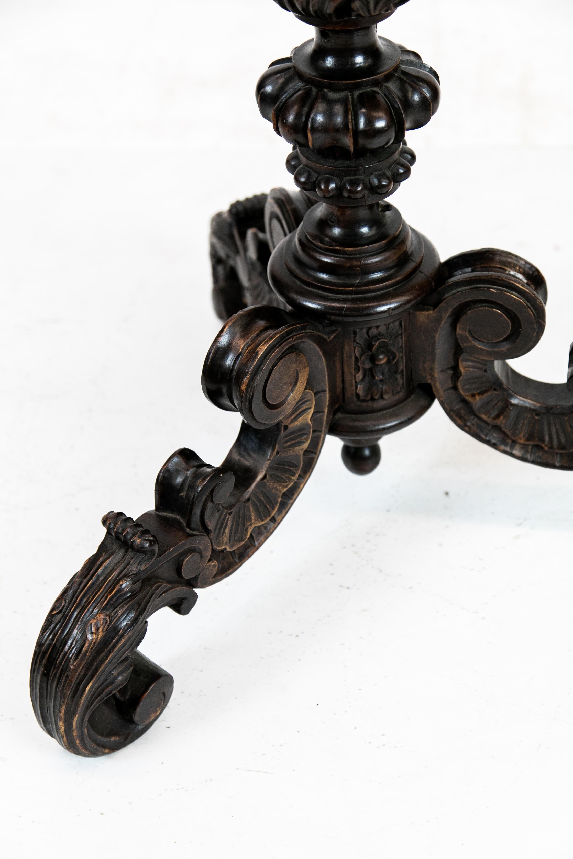 Hand-Carved Carved Tripod Round Marble-Top Table For Sale
