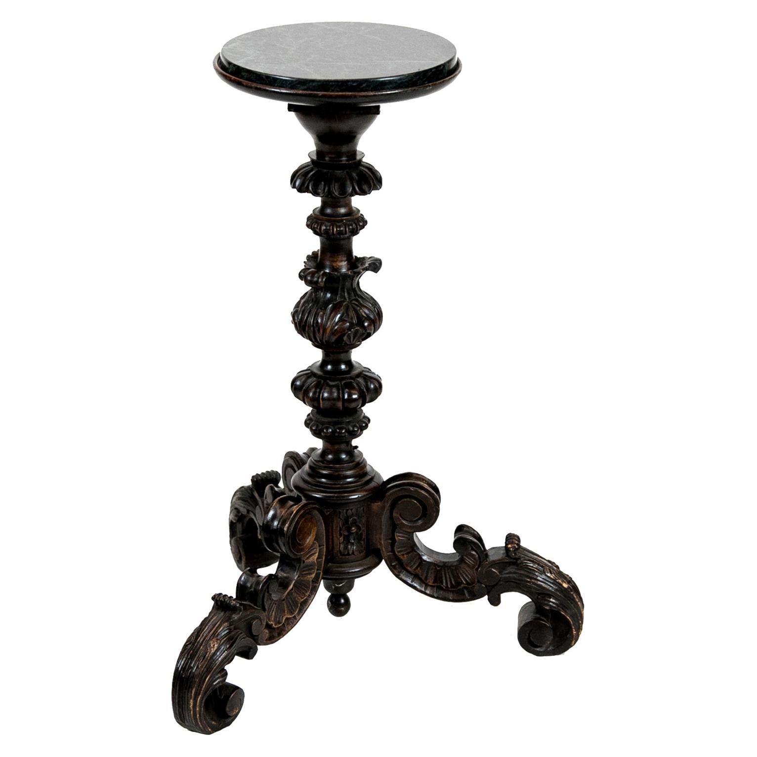 Carved Tripod Round Marble-Top Table For Sale