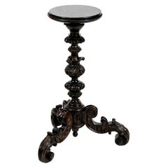 Antique Carved Tripod Round Marble-Top Table