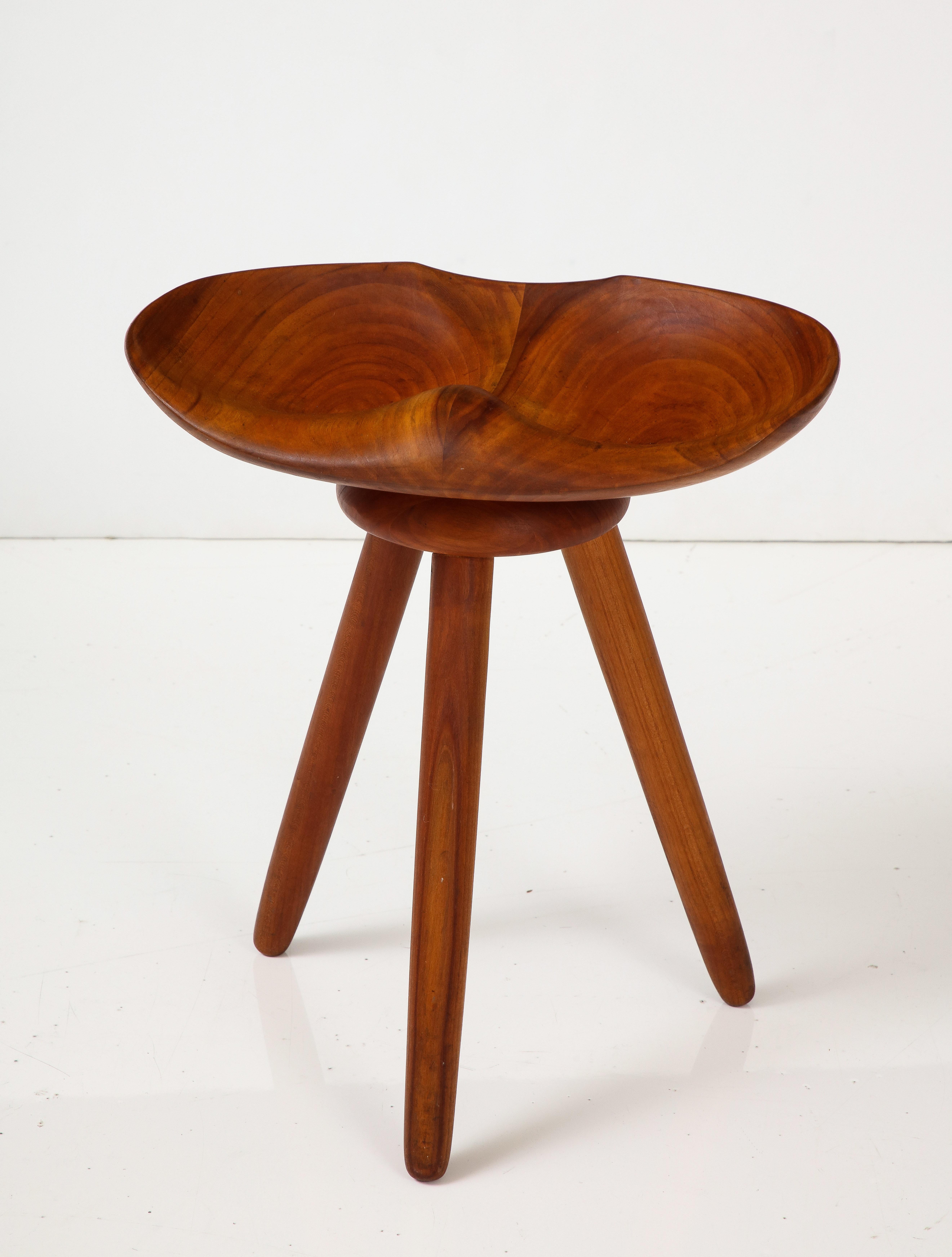 Carved Tripod Stool by Åke Wasėn For Sale 3