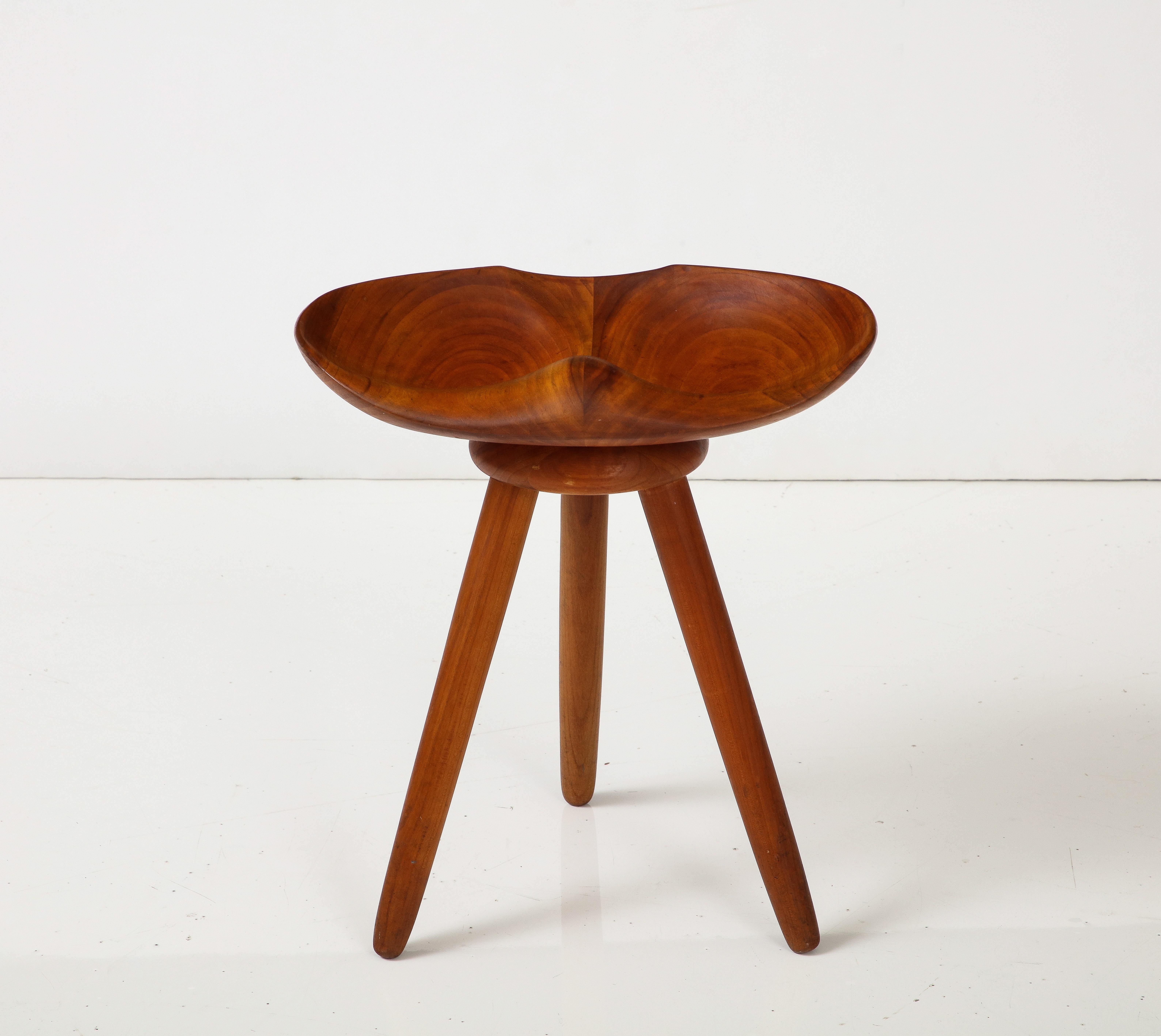 Organic Modern Carved Tripod Stool by Åke Wasėn For Sale