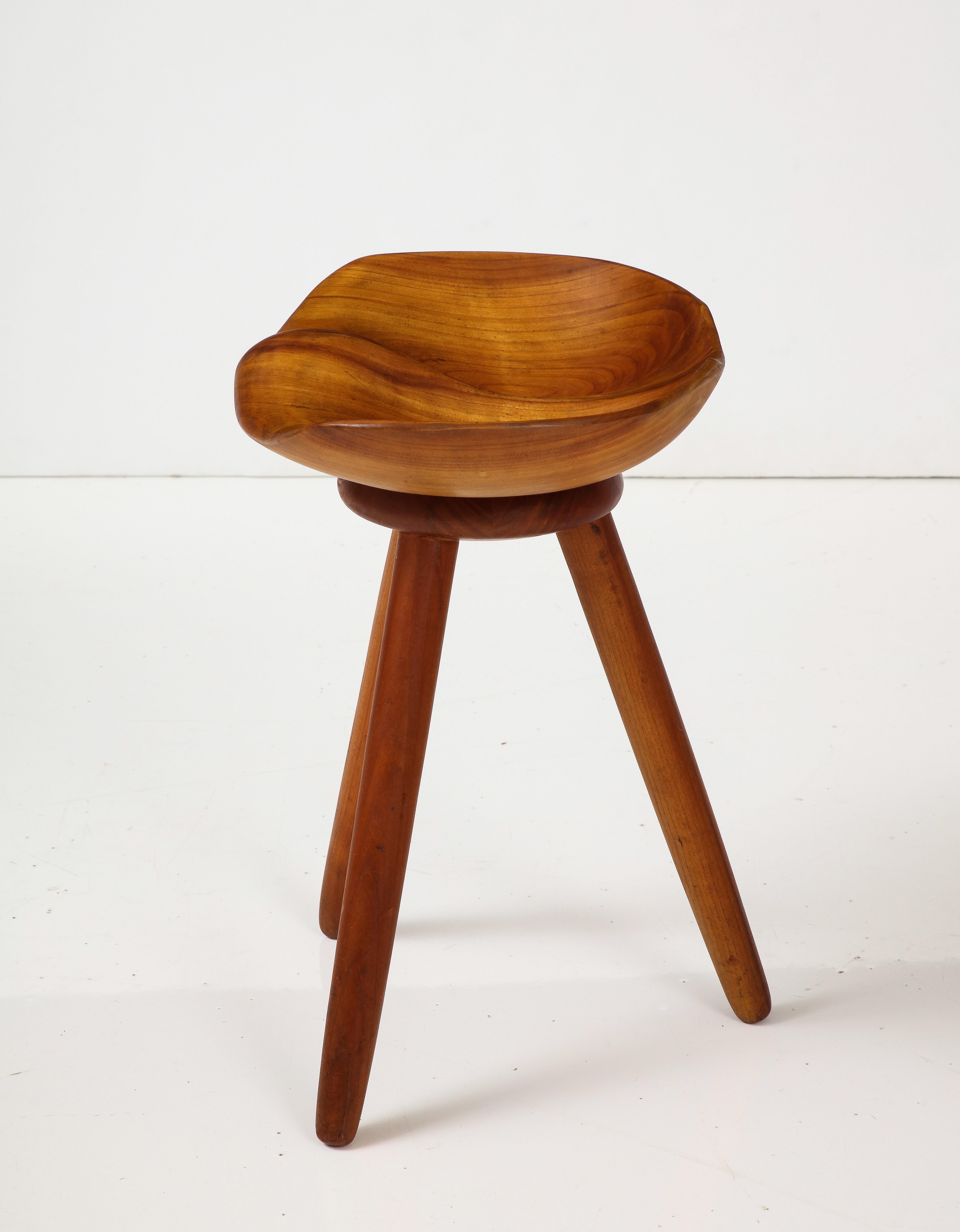 Carved Tripod Stool by Åke Wasėn In Good Condition For Sale In New York, NY
