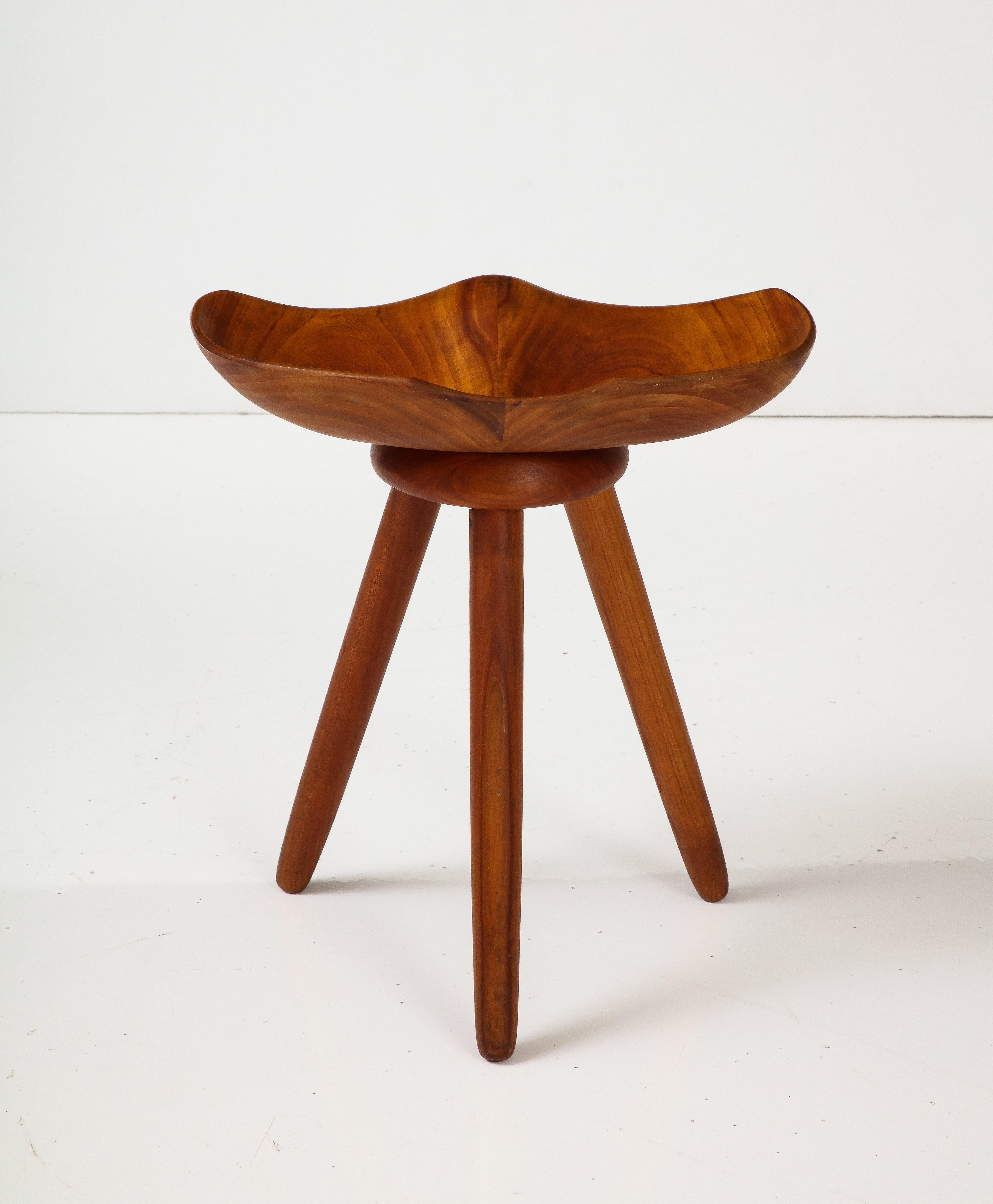 Late 20th Century Carved Tripod Stool by Åke Wasėn