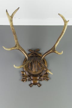 Carved Trophy Board with Eight Point Antlers, Germany, Late 19th Century