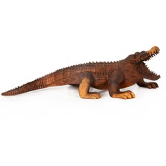 Carved Tropical Hardwood Crocodile Alligator Sculpture, 20th century