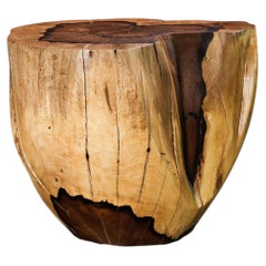 Tavolo con bordo vivo in legno esotico massiccio intagliato a forma di tronco ƒ49 di Costantini, Francisco