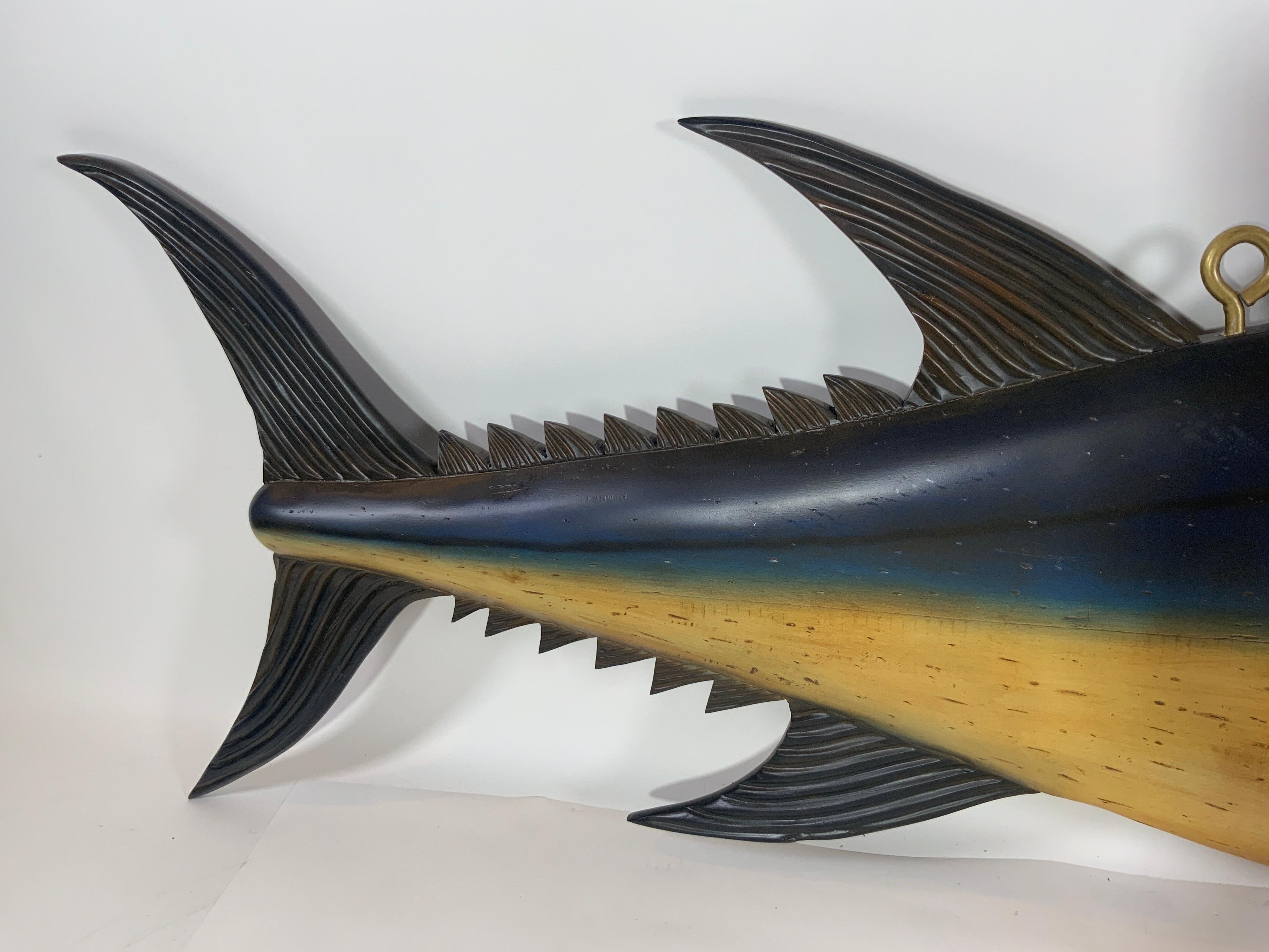 Carved Tuna Fish with Painted Finish In Excellent Condition For Sale In Norwell, MA