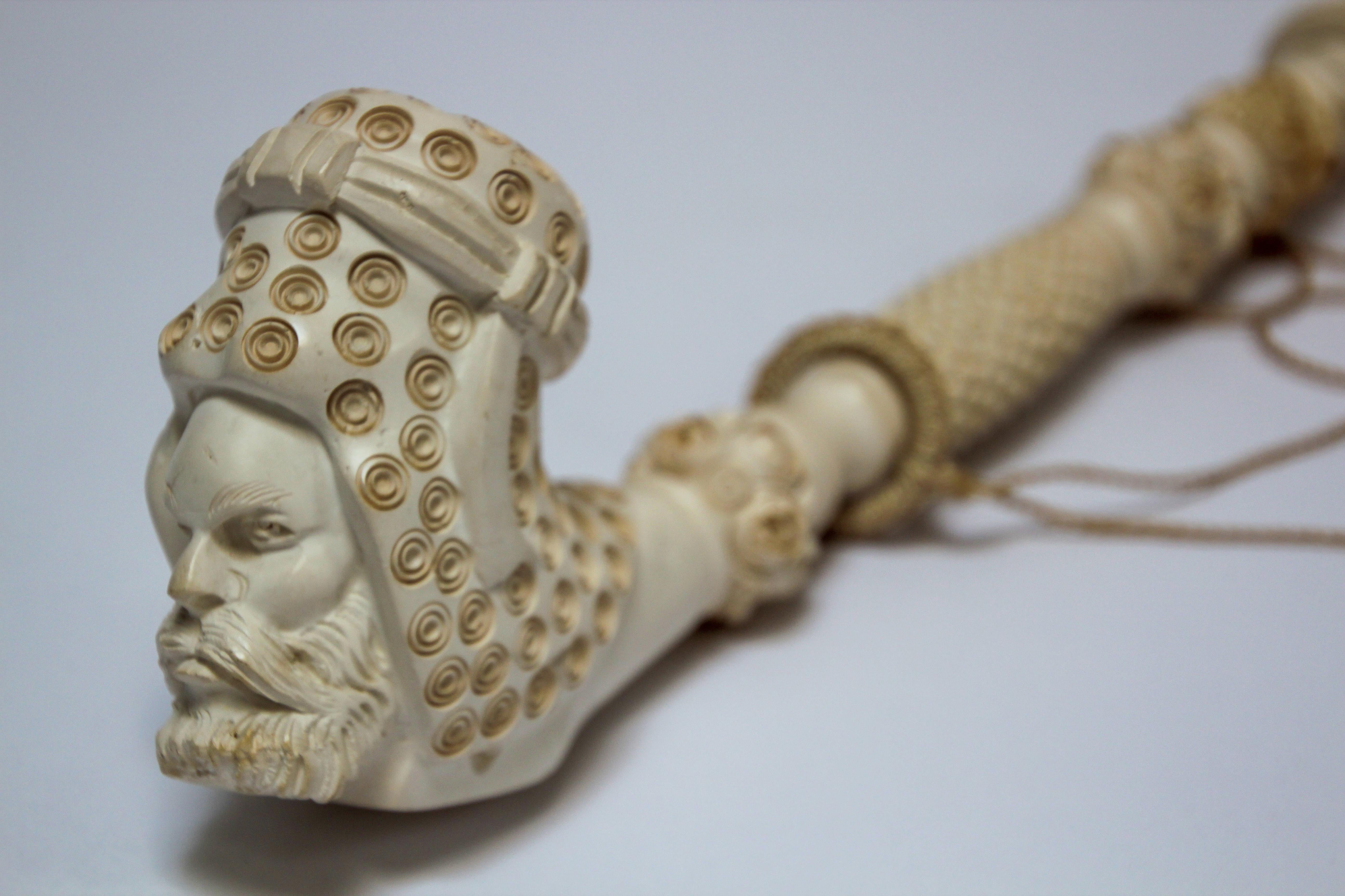 Carved Turkish Figural Meerschaum Moorish Pipe For Sale 4