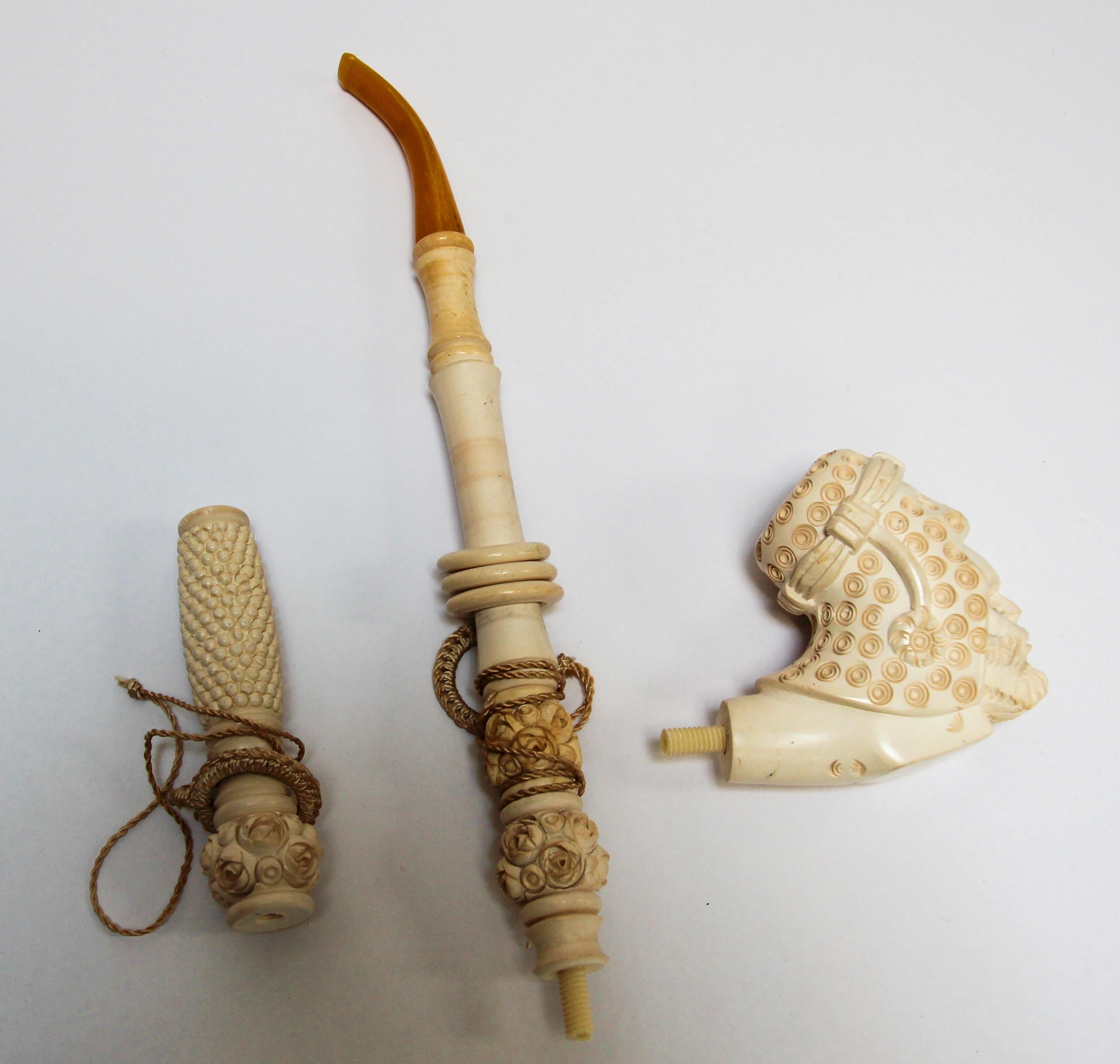 Geschnitzte türkische figurale Meerschaum- maurische Pipe, Meerschaum im Angebot 10