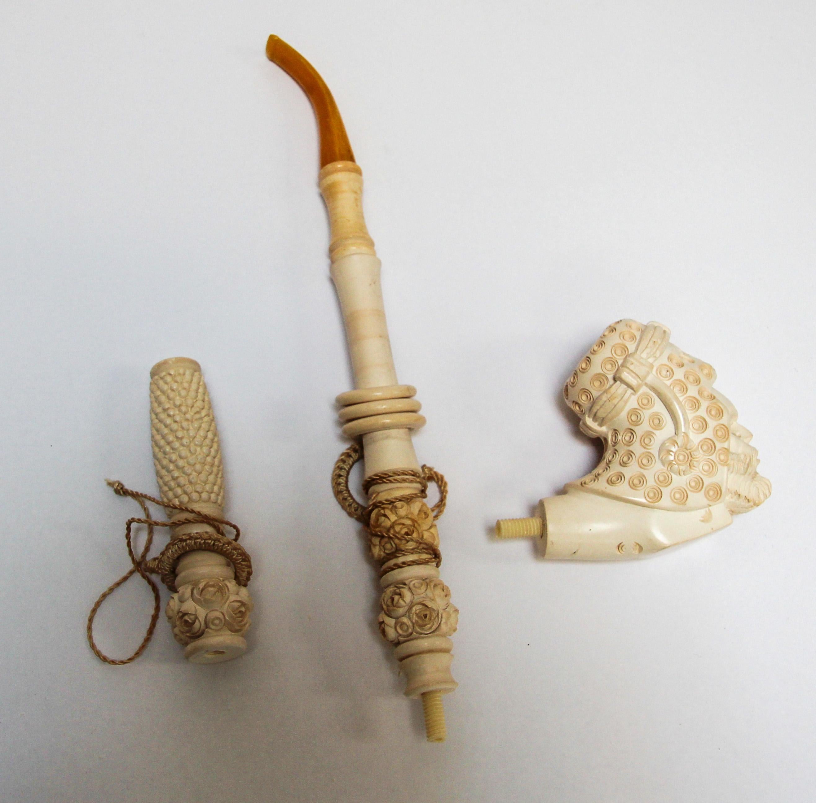 Geschnitzte türkische figurale Meerschaum- maurische Pipe, Meerschaum im Angebot 11