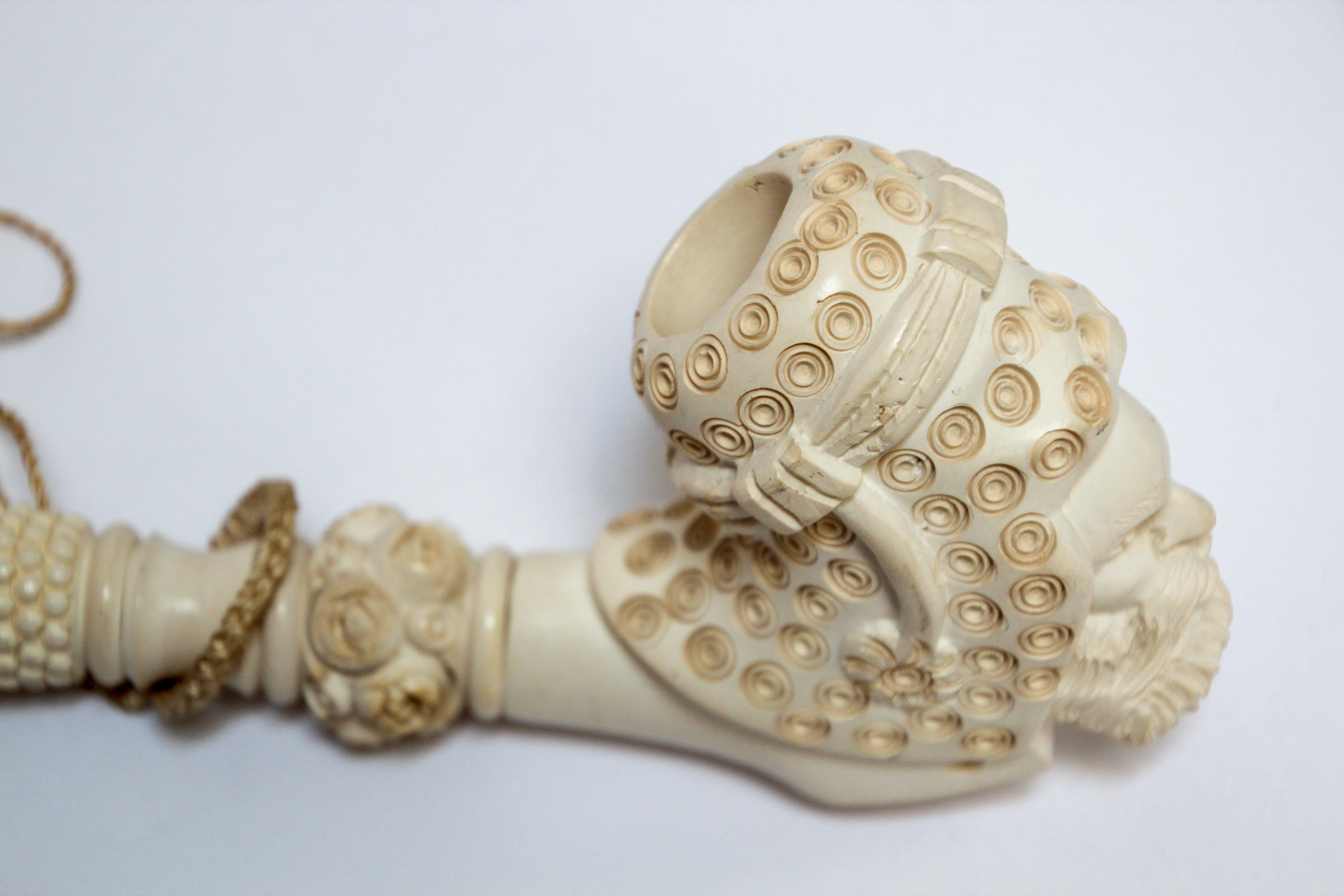 20th Century Carved Turkish Figural Meerschaum Moorish Pipe For Sale