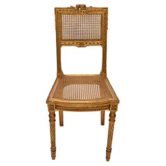 Carved & Turned Gilt Wood Vanity Chair Hollywood Regency Woven Cane Seat Italy