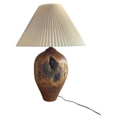 Carved Turned Wood Log Artisan Rustic Lamp + Pleated Shade