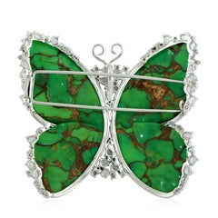 Meghna Jewels Carved Turquoise 14 Karat Gold Butterfly Diamond Brooch