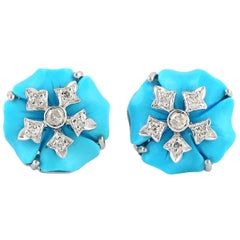 Carved Turquoise Diamond Camila Stud Earrings