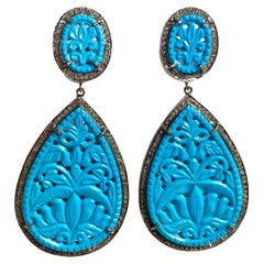 Turquoise Earrings with Pave Diamonds