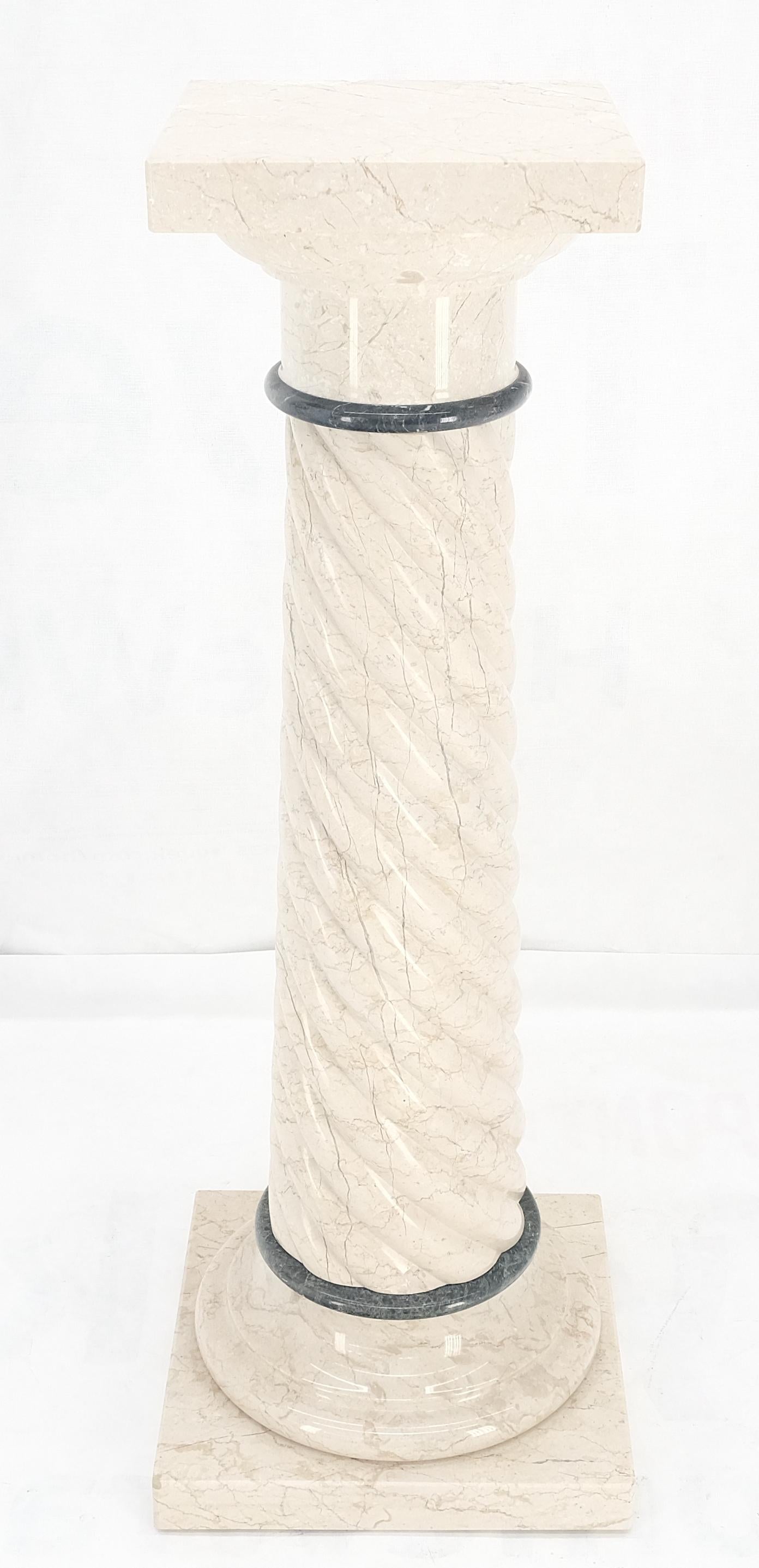Mid-Century Modern Carved Twisted Rope Style Square Base Massive Marble Pedestal Stand MINT!