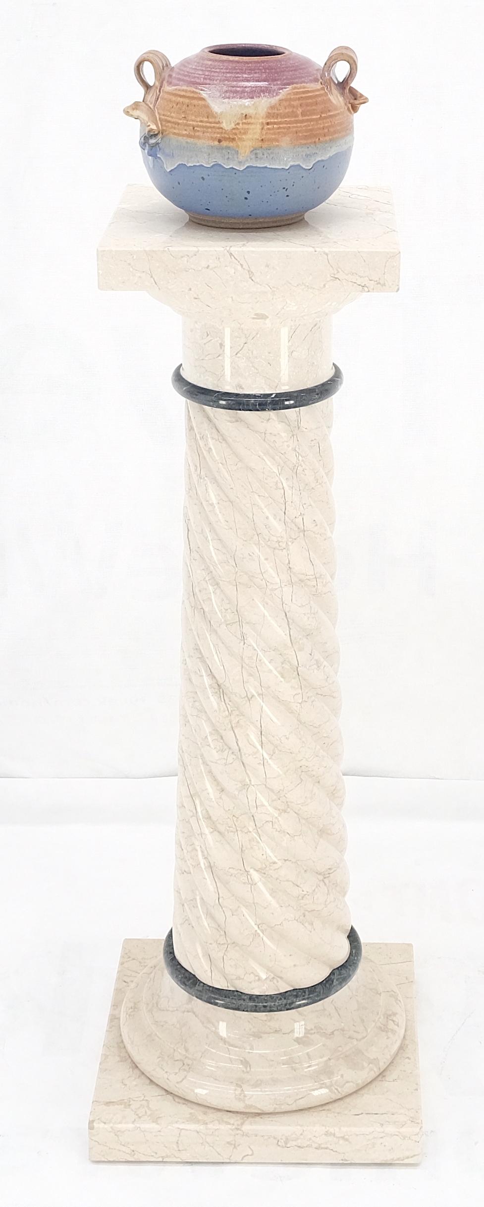 Carved Twisted Rope Style Square Base Massive Marble Pedestal Stand MINT! In Excellent Condition In Rockaway, NJ