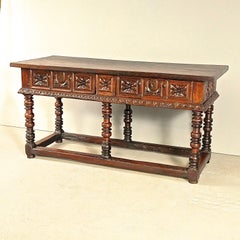 Carved Two-Drawer Baroque Spanish Library Table, Cherry and Chestnut