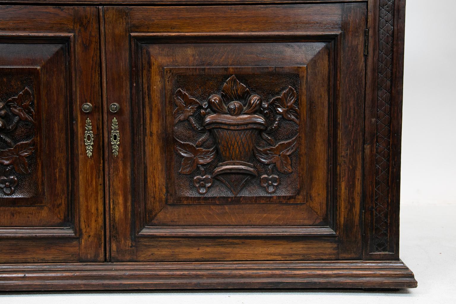 Hand-Carved Carved Two-Tier English Shelf Cupboard For Sale