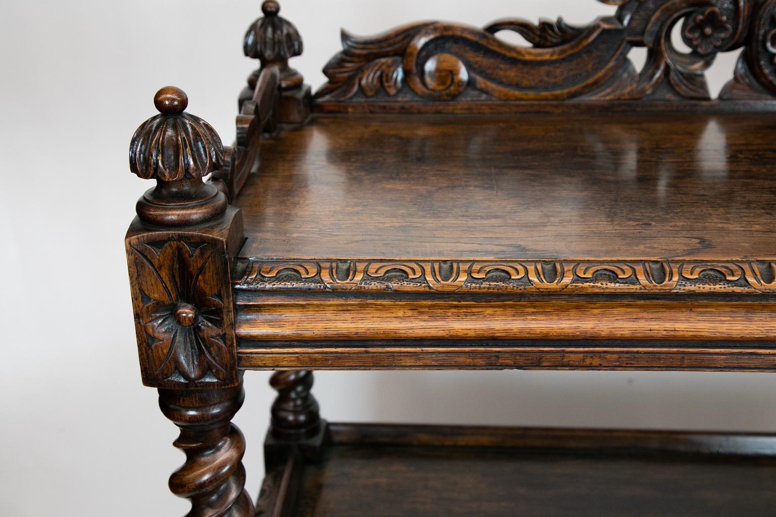 19th Century Carved Two-Tier English Shelf Cupboard For Sale
