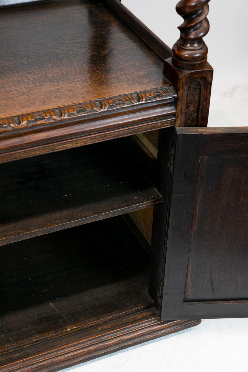 Brass Carved Two-Tier English Shelf Cupboard For Sale