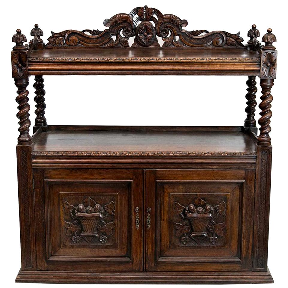 Carved Two-Tier English Shelf Cupboard
