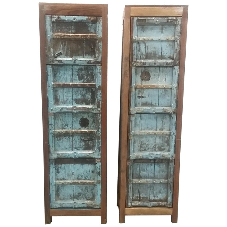 Carved Unique 4 Door Cabinet Made From Vintage Salvaged Doors For