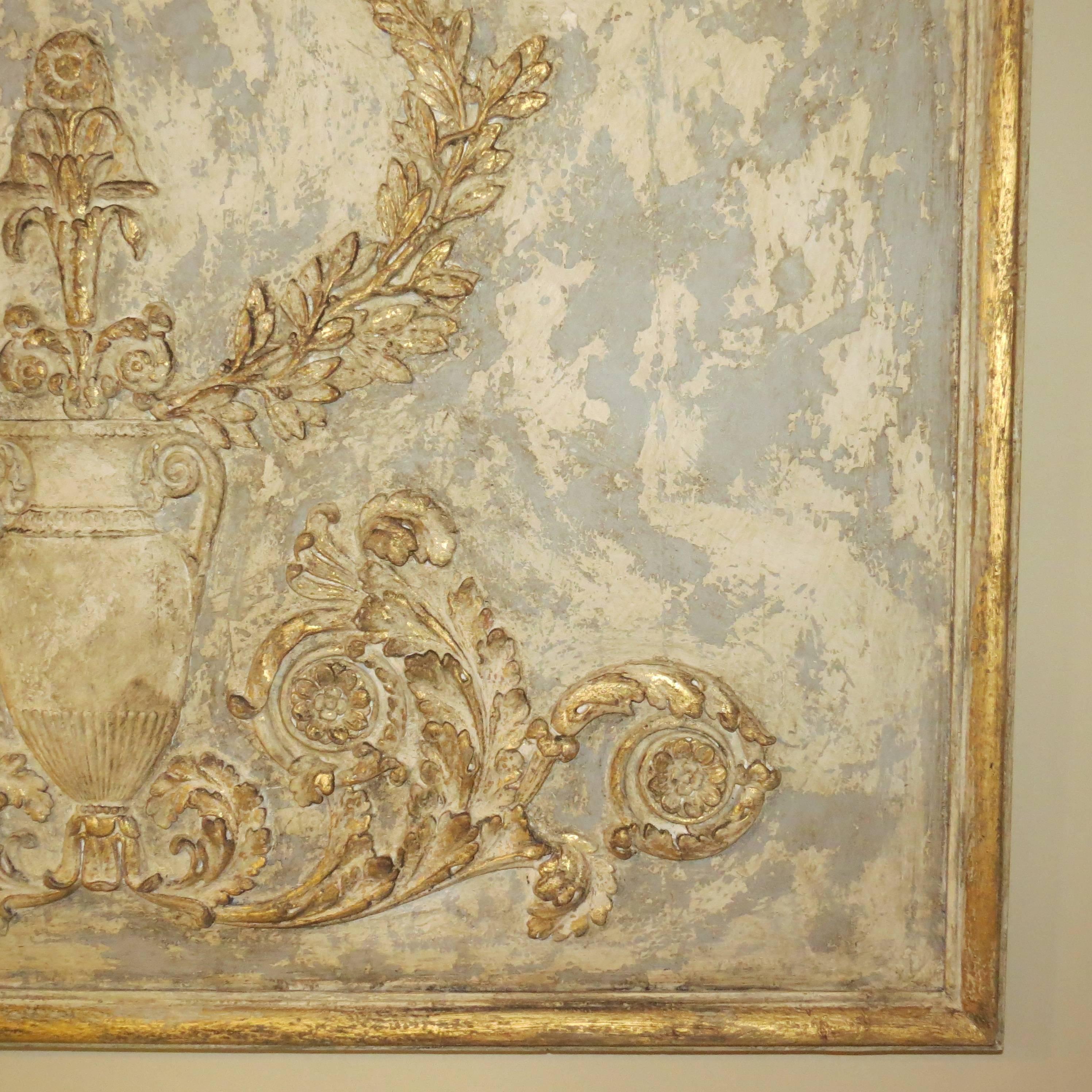 Carved Urn Motif on Painted Plaque 20th Century French In Excellent Condition In Tulsa, OK