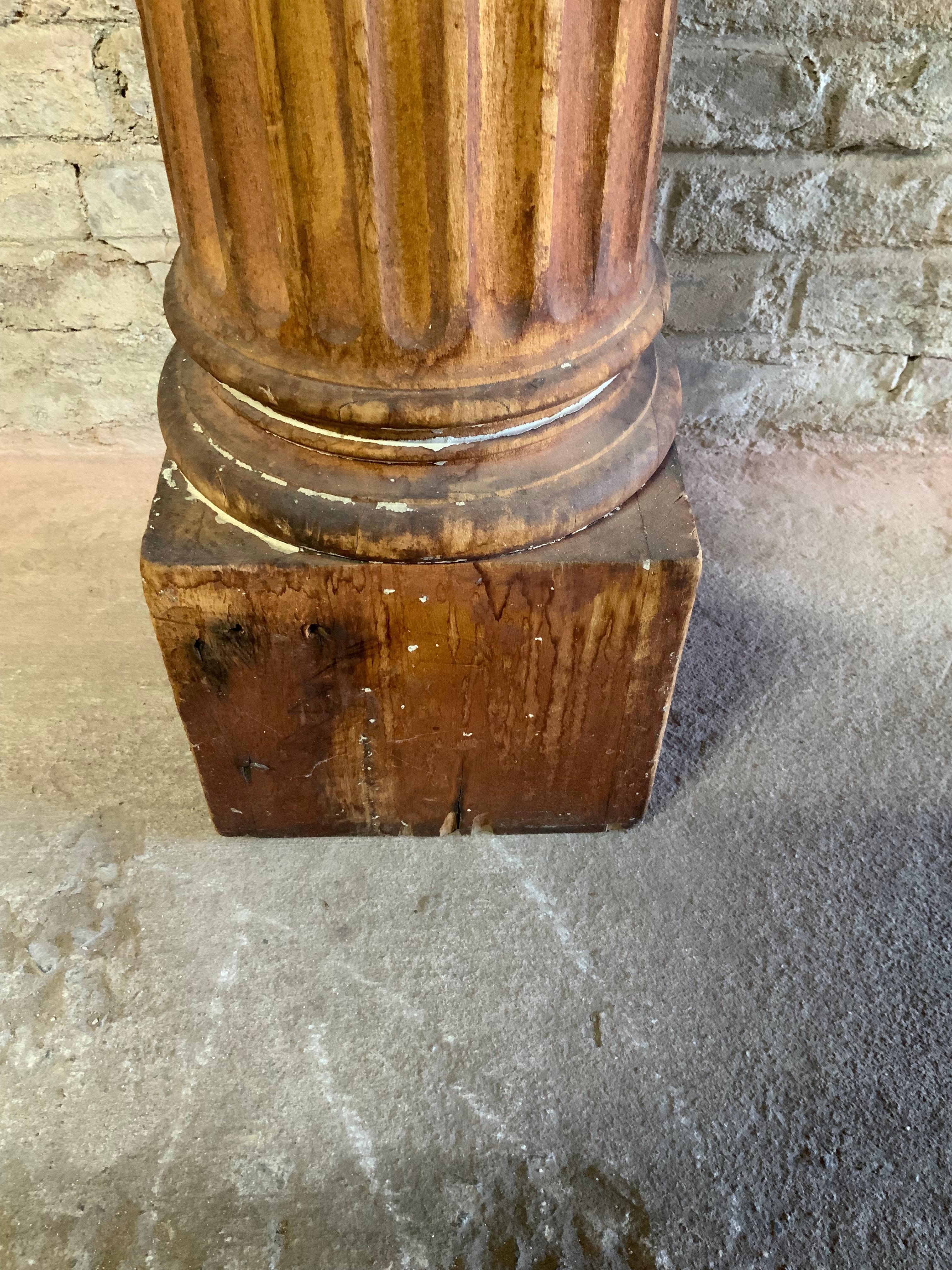 Carved Victorian Era Wood Fluted Ionic Column 2