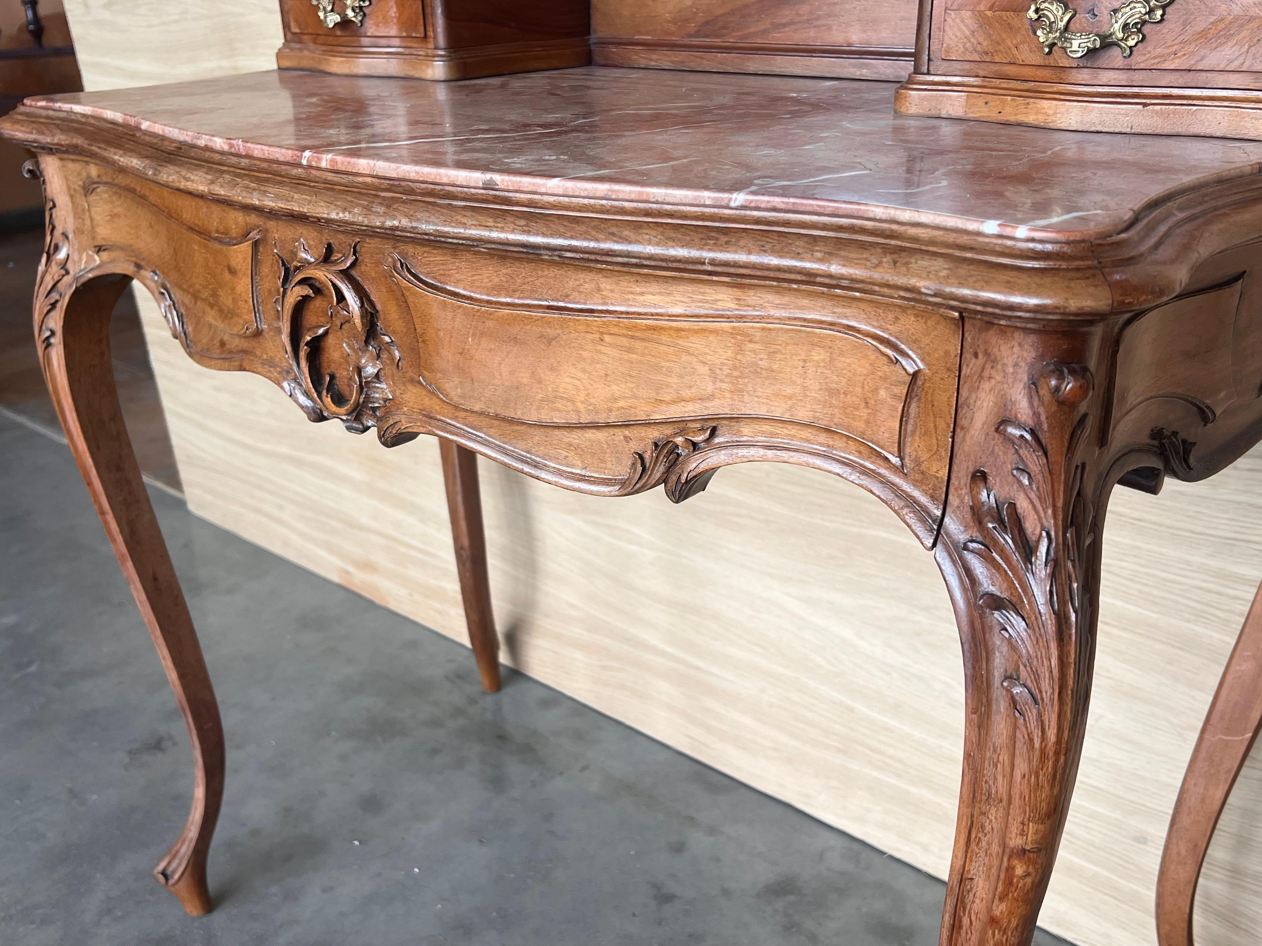 Carved Victorian Mahogany Vanity or Dresser Table with Attached Mirror 6