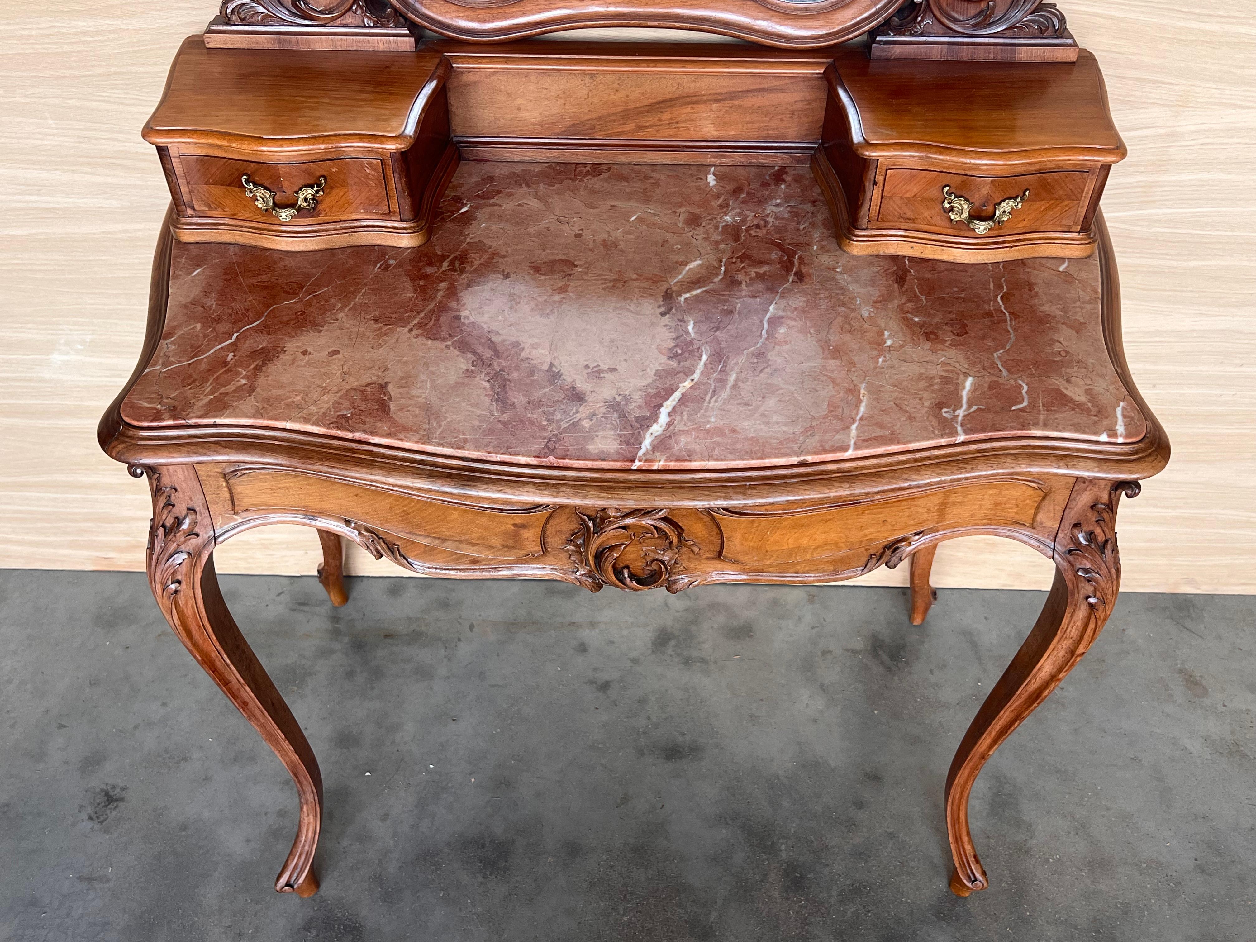 Carved Victorian Mahogany Vanity or Dresser Table with Attached Mirror 7