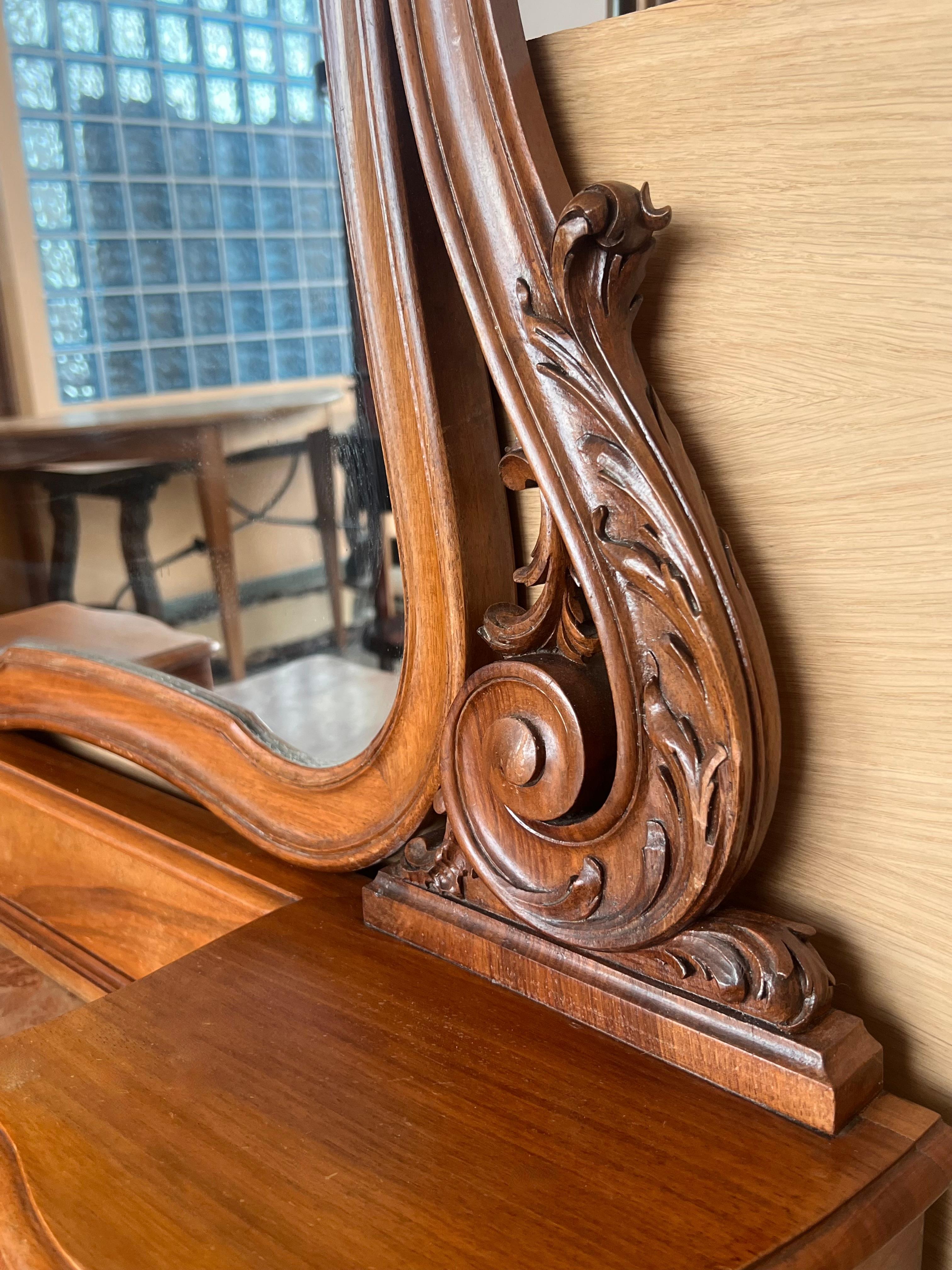 Carved Victorian Mahogany Vanity or Dresser Table with Attached Mirror 8