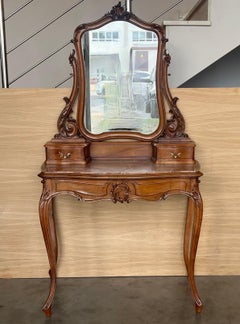 Geschnitzter viktorianischer Mahagoni-Eitelkeits- oder Kommode-Tisch mit angebautem Spiegel