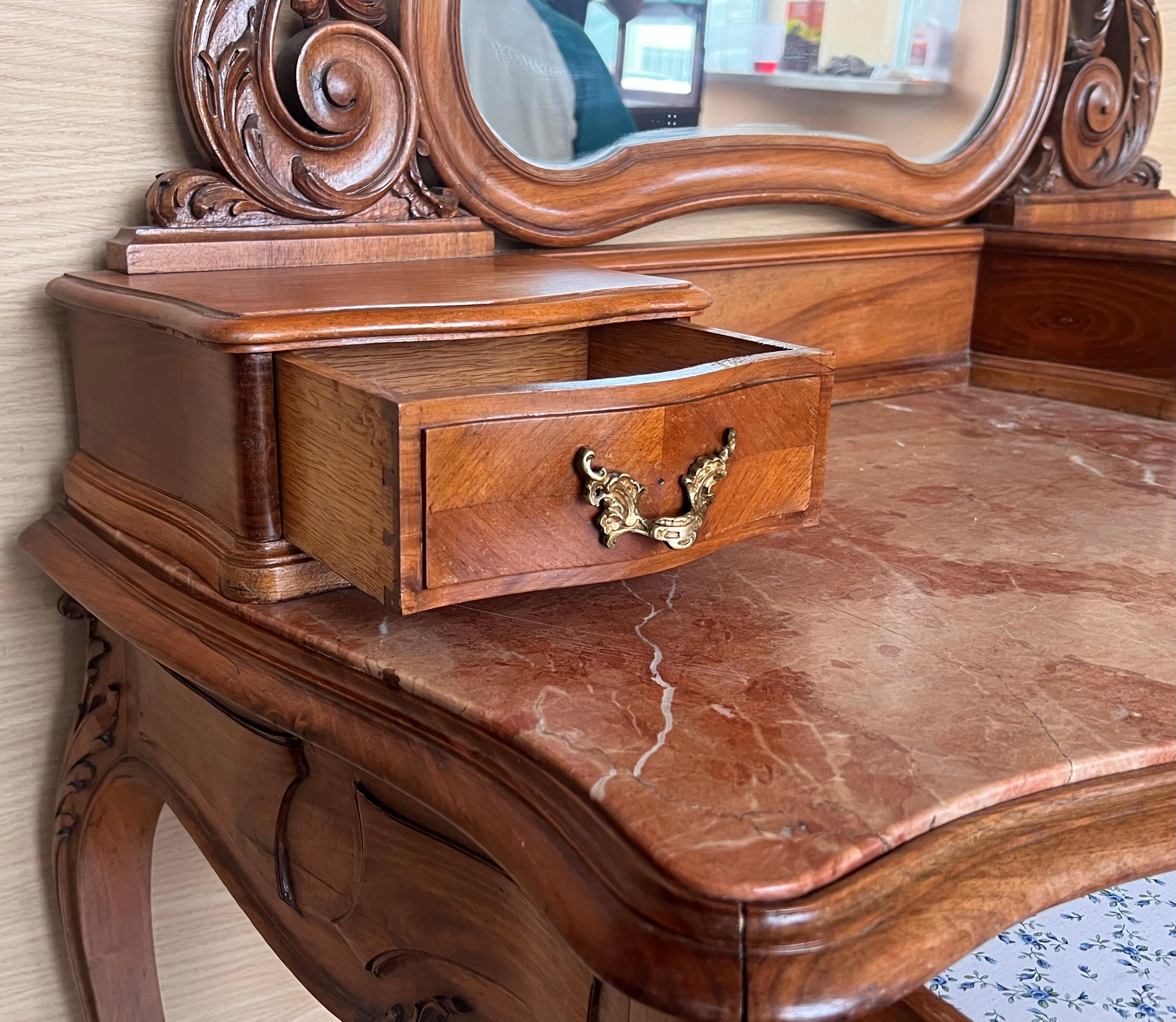 Carved Victorian Mahogany Vanity or Dresser Table with Attached Mirror 2
