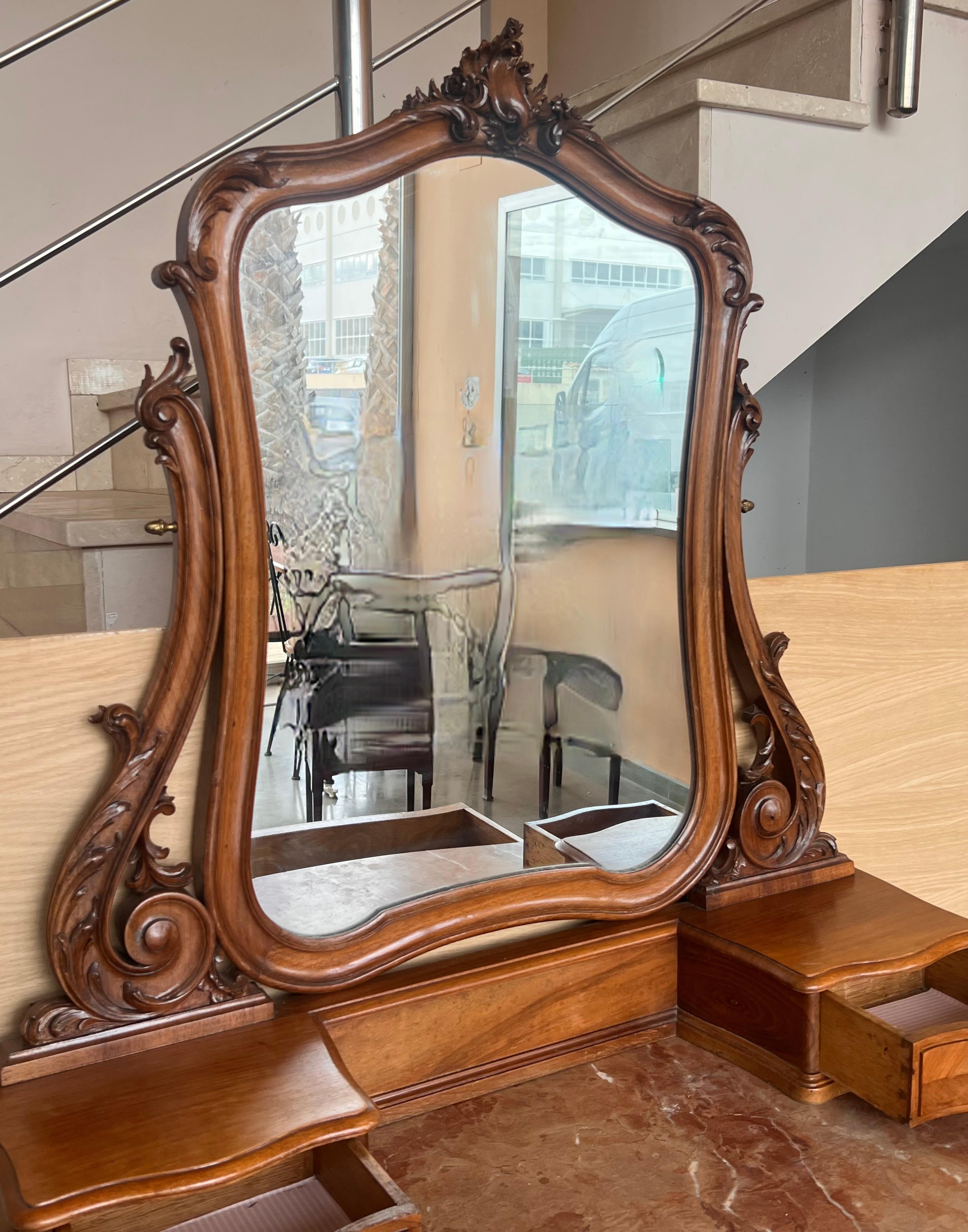 Carved Victorian Mahogany Vanity or Dresser Table with Attached Mirror 3