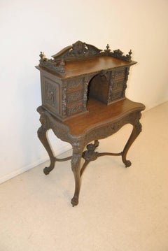 Carved Victorian Oak Writing Desk or Dressing or Console Table