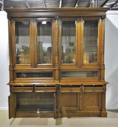 Carved Victorian Walnut Store Display Collectors Cabinet Breakfront, circa 1890s