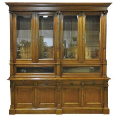 Carved Victorian Walnut Store Display Collectors Cabinet Breakfront, circa 1890s