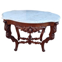 Carved Victorian Walnut with Carrara Marble Top Table