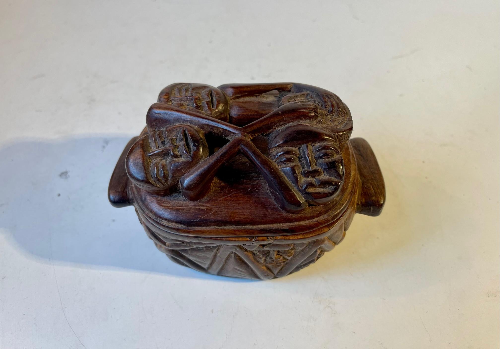 Carved Vintage Canister with Cannibals, Brain Eaters For Sale 2