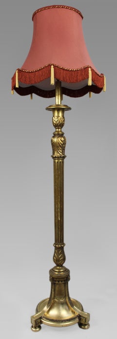 Carved Vintage Giltwood Standard Floor Lamp with Silk Shade