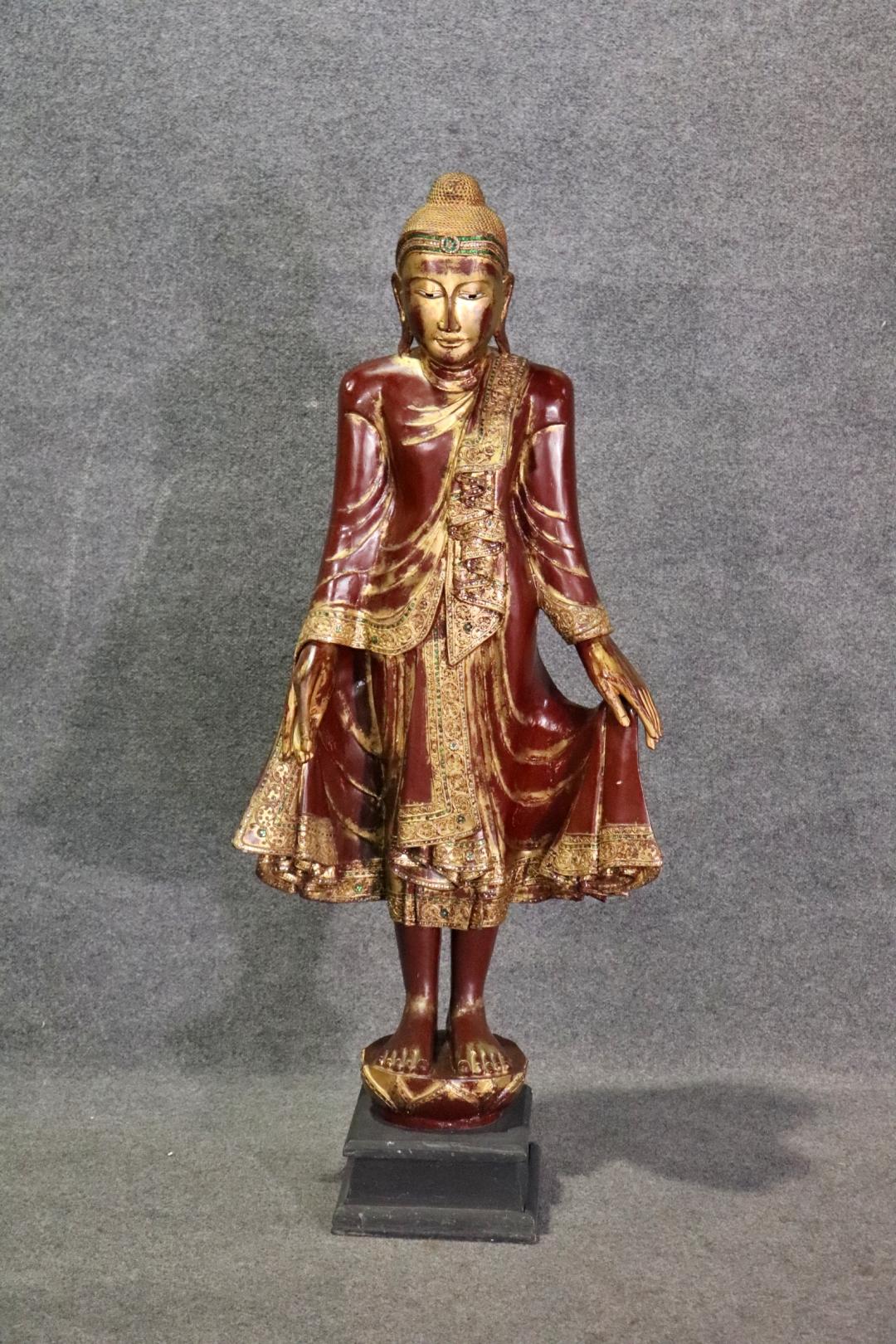 Wood. Carved gold painted. Polychrome. Figural. 55 1/2