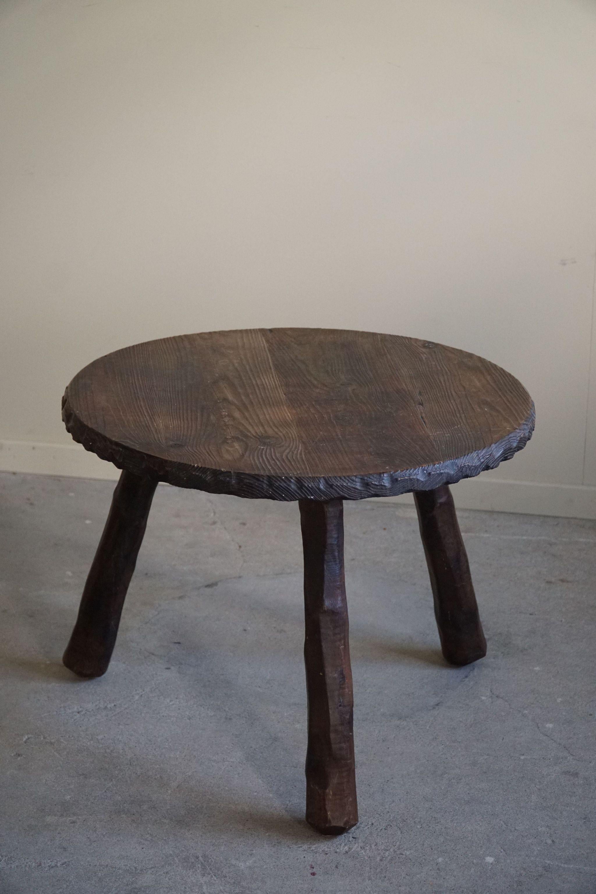 Carved Wabi Sabi Side / Coffee table in Pine, Swedish Mid Century Modern, 1960s For Sale 6