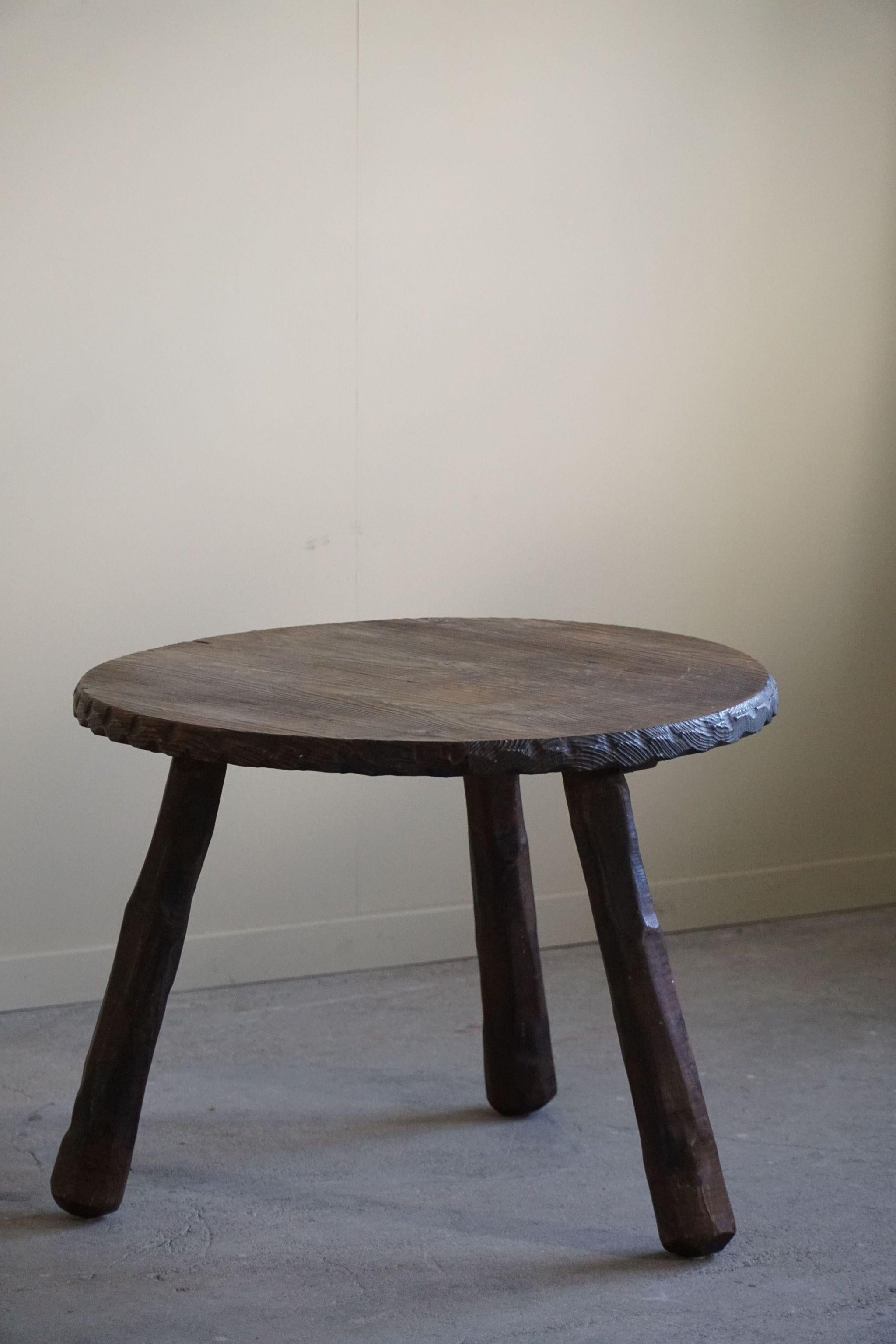 Carved Wabi Sabi Side / Coffee table in Pine, Swedish Mid Century Modern, 1960s For Sale 7