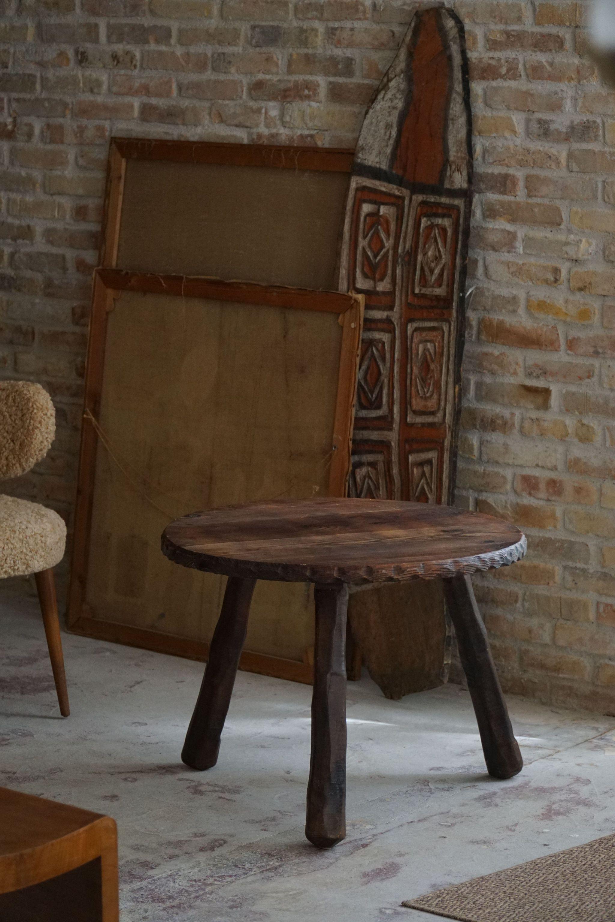 Organic Modern Carved Wabi Sabi Side / Coffee table in Pine, Swedish Mid Century Modern, 1960s For Sale