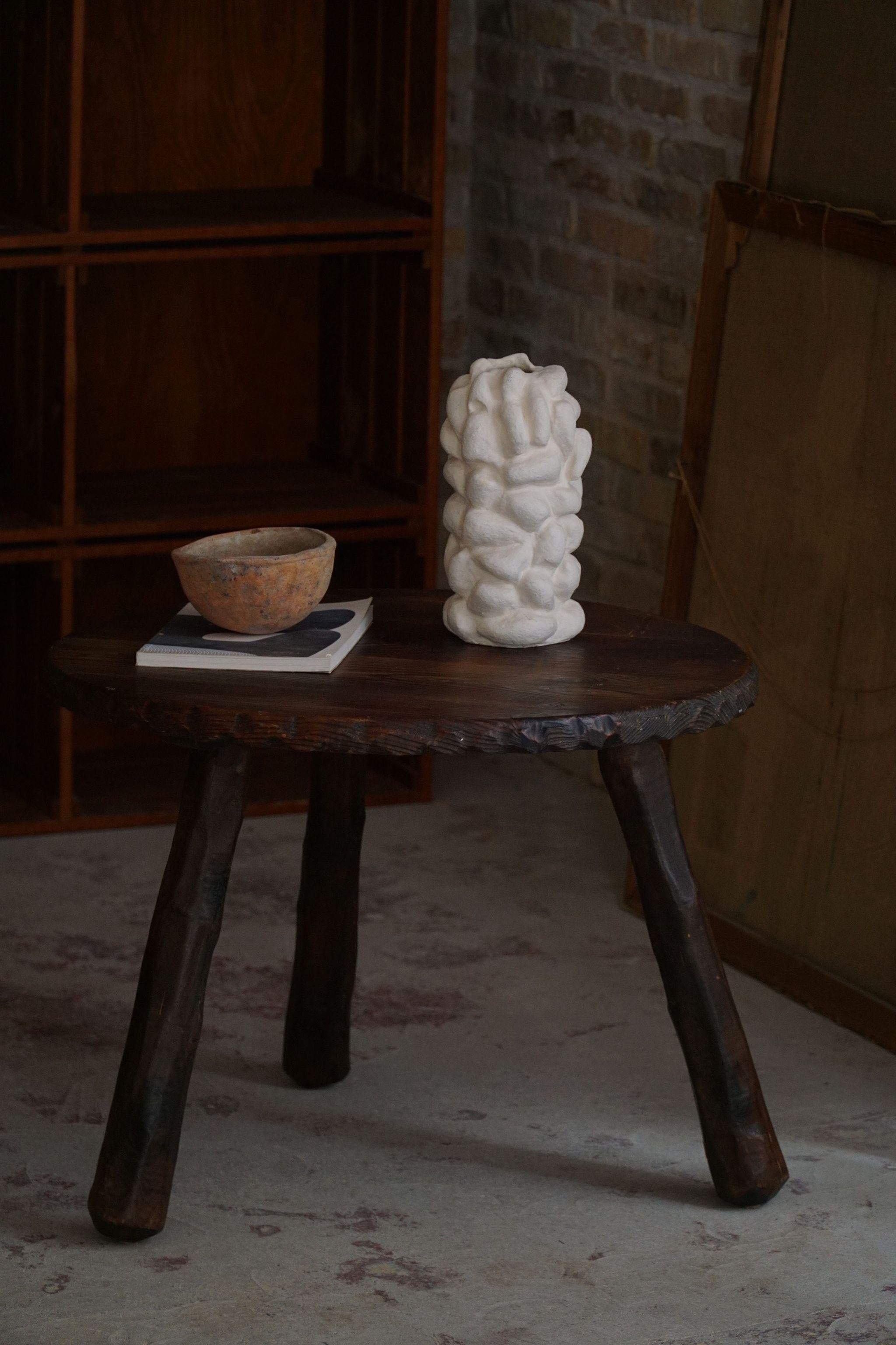 Carved Wabi Sabi Side / Coffee table in Pine, Swedish Mid Century Modern, 1960s For Sale 4