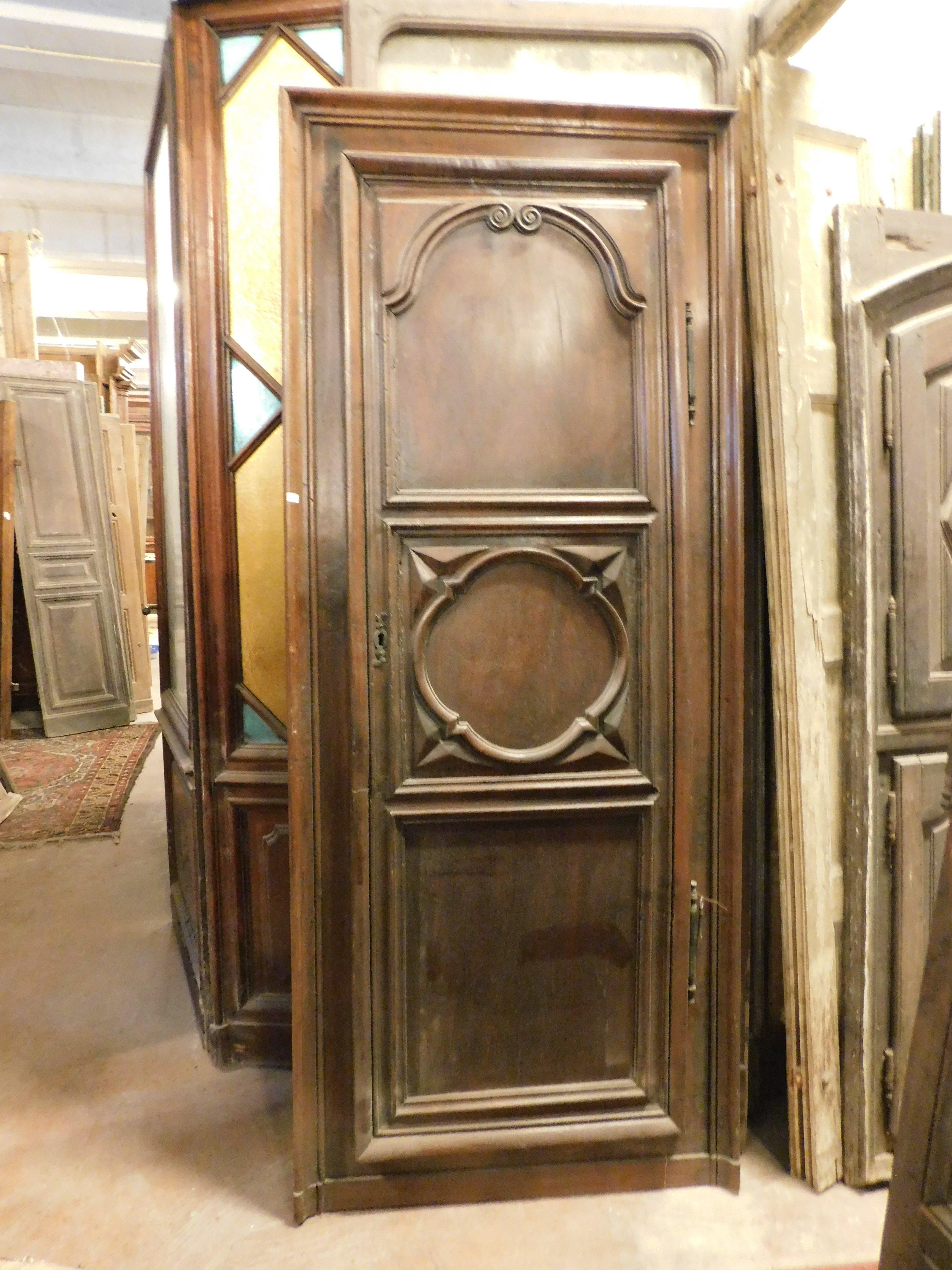 Italian Carved wall cabinet, placard, carved walnut wall wardrobe, Italy For Sale